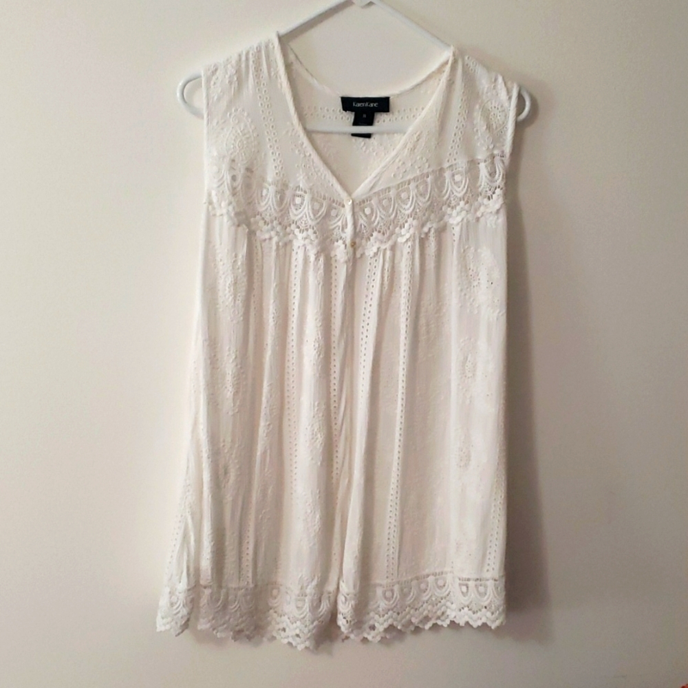 SLEEVELESS WHITE KAREN KANE EYELET TUNIC XL